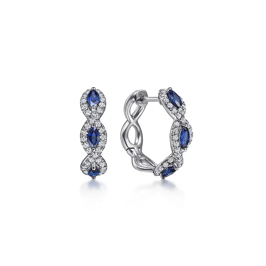 GABRIEL & CO 14K WHITE GOLD DIAMOND AND SAPPHIRE 15MM HOOP EARRINGS