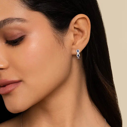 GABRIEL & CO 14K WHITE GOLD DIAMOND AND SAPPHIRE 15MM HOOP EARRINGS
