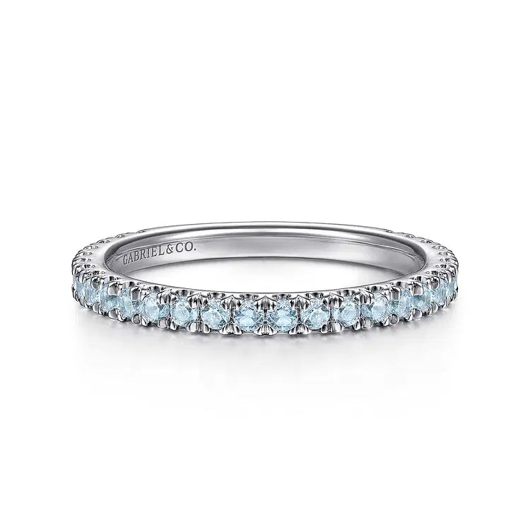 GABRIEL & CO 14K WHITE GOLD BLUE TOPAZ ETERNITY STACKABLE RING