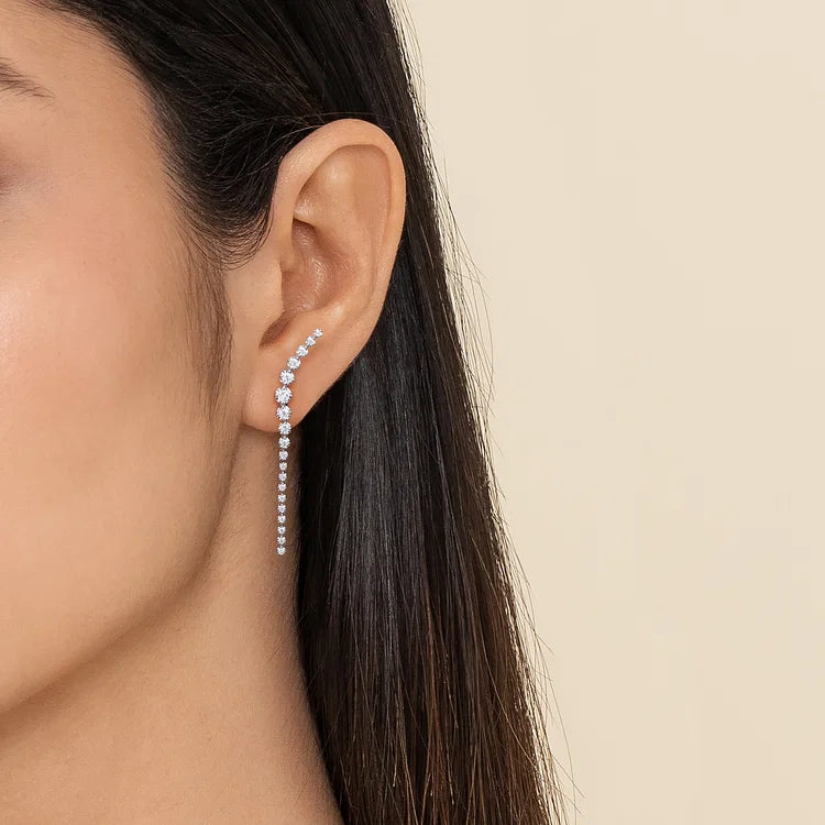 GABRIEL & CO 14K WHITE GOLD DIAMOND GRADUATING EAR CLIMBER DROP EARRINGS