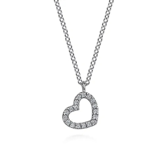 GABRIEL & CO 14K WHITE GOLD DIAMOND HEART PENDANT NECKLACE