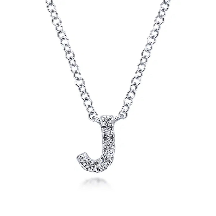 GABRIEL & CO 14K WHITE GOLD DIAMOND "J" INITIAL NECKLACE