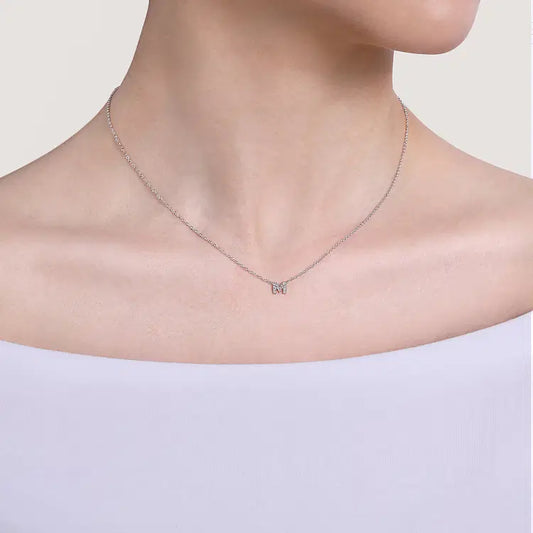 GABRIEL & CO 14K WHITE GOLD DIAMOND LETTER "M" NECKLACE