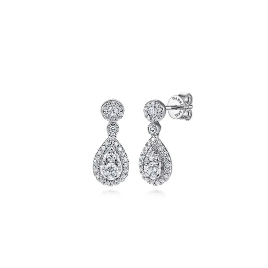GABRIEL & CO 14K WHITE GOLD DIAMOND PEAR SHAPE CLUSTER HALO EARRINGS