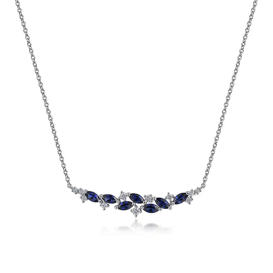 GABRIEL & CO 14K WHITE GOLD DIAMOND AND SAPPHIRE BAR NECKLACE