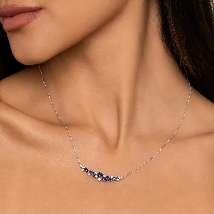 GABRIEL & CO 14K WHITE GOLD DIAMOND AND SAPPHIRE BAR NECKLACE