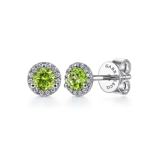 GABRIEL & CO 14K WHITE GOLD DIAMOND AND PERIDOT HALO STUDS