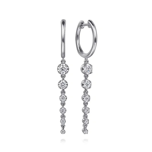 GABRIEL & CO 14K WHITE GOLD DIAMOND GRADUATING HUGGIE DROP EARRINGS