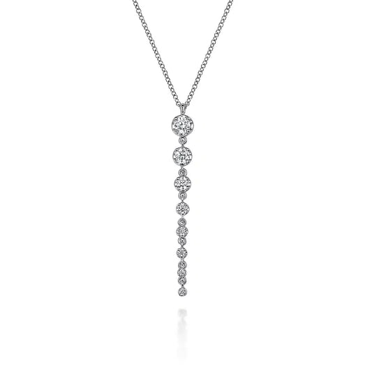 GABRIEL & CO 14K WHITE GOLD GRADUATING VERTICAL DIAMOND DROP NECKLACE