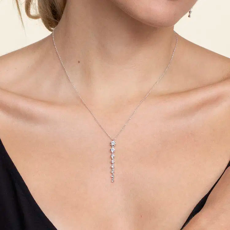 GABRIEL & CO 14K WHITE GOLD GRADUATING VERTICAL DIAMOND DROP NECKLACE