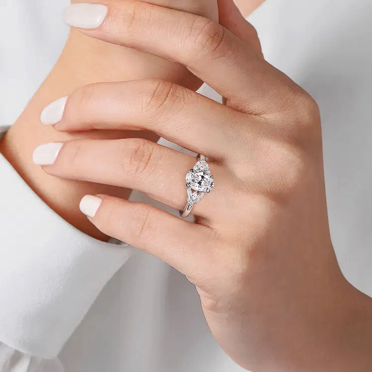 GABRIEL CO 14K WHITE GOLD OVAL DIAMOND SEMI MOUNT RING