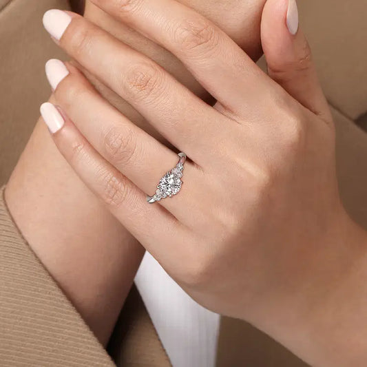 GABRIEL & CO 14K WHITE GOLD DIAMOND ENGAGEMENT RING CONTAINING FOUR OVAL DIAMONDS