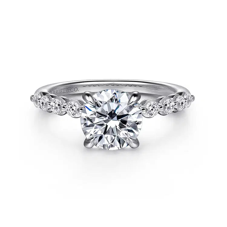 GABRIEL & CO 14K WHITE GOLD DIAMOND HIDDEN HALO WITH SHARED PRONG SHANK SEMI MOUNT