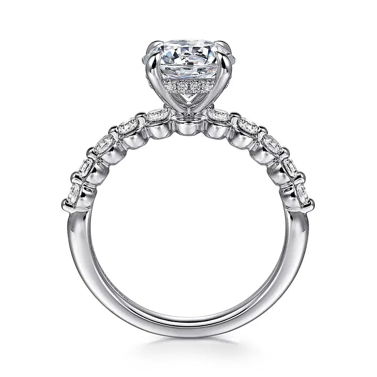 GABRIEL & CO 14K WHITE GOLD DIAMOND HIDDEN HALO WITH SHARED PRONG SHANK SEMI MOUNT