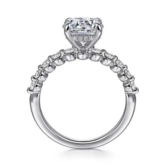 GABRIEL & CO 14K WHITE GOLD DIAMOND HIDDEN HALO WITH SHARED PRONG SHANK SEMI MOUNT