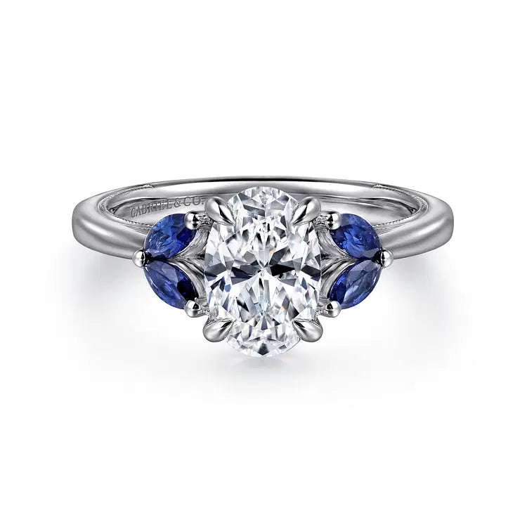 GABRIEL & CO 14K WHITE GOLD DIAMOND AND SAPPHIRE SEMI MOUNT RING
