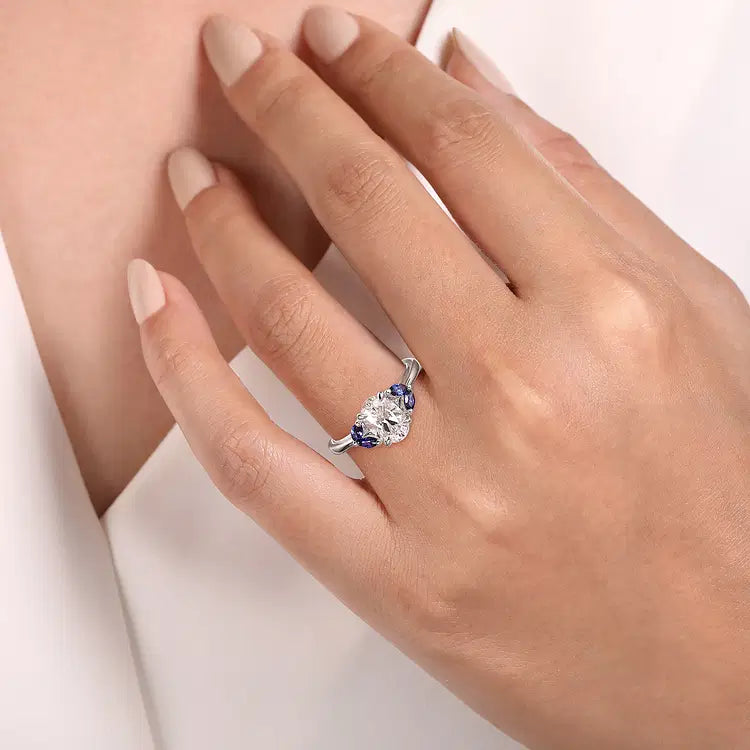 GABRIEL & CO 14K WHITE GOLD DIAMOND AND SAPPHIRE SEMI MOUNT RING