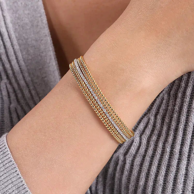 GABRIEL & CO 14K WHITE AND YELLOW GOLD DIAMOND  BUJUKAN BEAD CUFF BRACELET