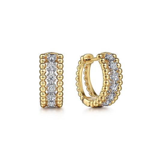 GABRIEL & CO 14K WHITE-YELLOW GOLD DIAMOND BUJUKAN HUGGIE EARRINGS