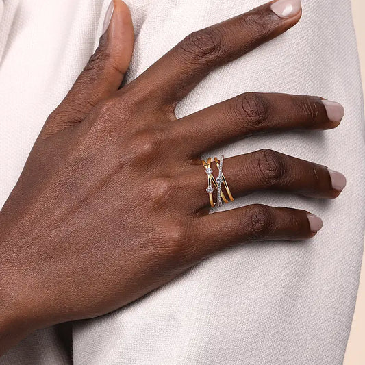 GABRIEL & CO 14K TWO TONE DIAMOND CRISS CROSS RING