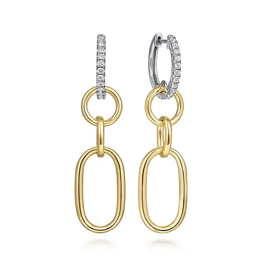 GABRIEL & CO 14K TWO TONE  DIAMOND HUGGIE DROP EARRINGS