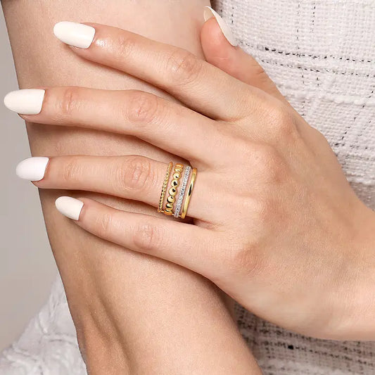 GABRIEL & CO 14K TWO TONE GOLD AND DIAMOND ROPE STACKABLE RING