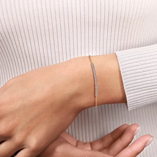 GABRIEL & CO 14K TWO TONE WHITE SAPPHIRE BAR BRACELET