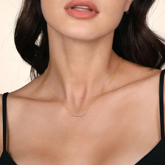 GABRIEL & CO 14K YELLOW GOLD WHITE SAPPHIRE BAR NECKLACE