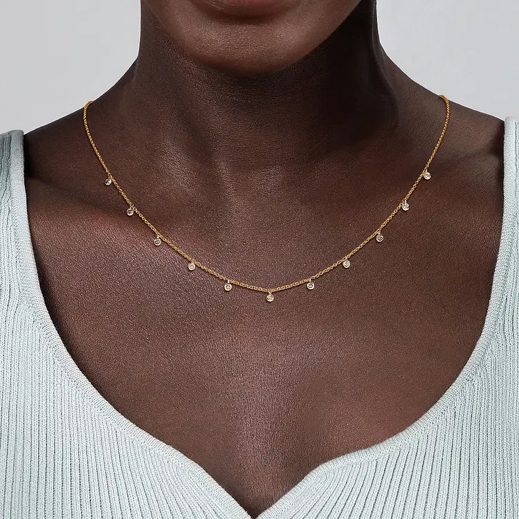 GABRIEL & CO 14K YELLOW GOLD WHITE SAPPHIRE STATION NECKLACE