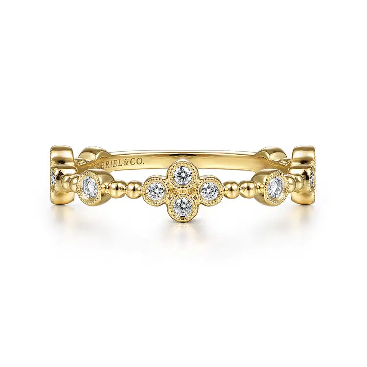 GABRIEL & CO 14K YELLOW GOLD BEZEL SET CLOVER MOTIF DIAMOND STACKABLE RING