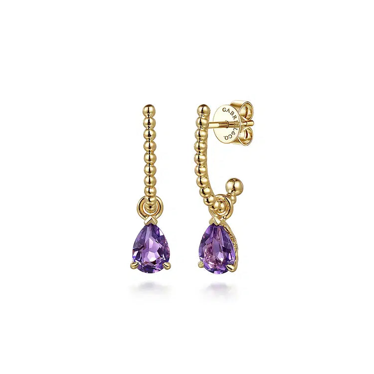 GABRIEL & CO 14K YELLOW GOLD AMETHYST J HOOP EARRINGS