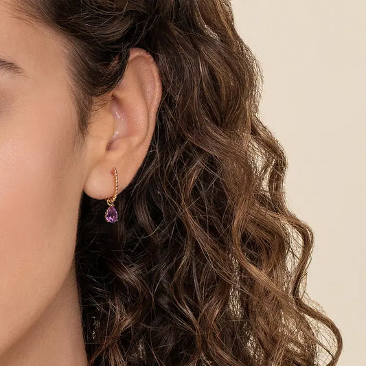 GABRIEL & CO 14K YELLOW GOLD AMETHYST J HOOP EARRINGS