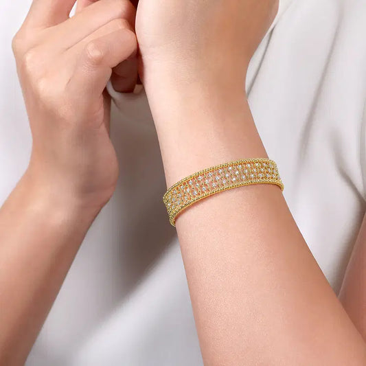 GABRIEL & CO 14K YELLOW GOLD DIAMOND BUJUKAN BEAD CUFF