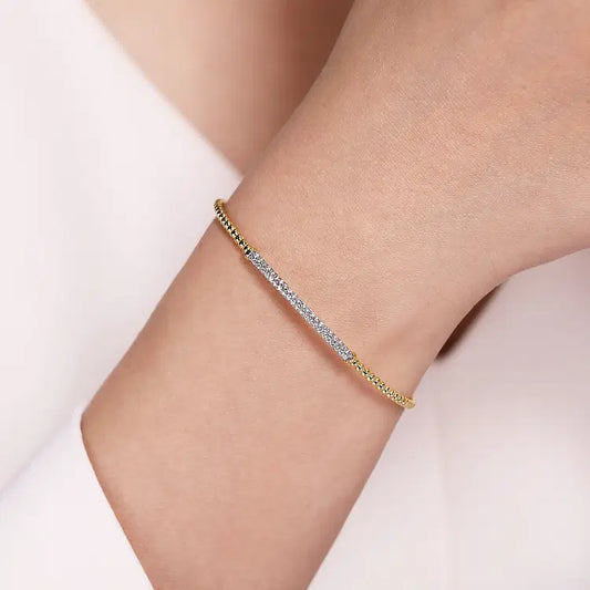 GABRIEL & CO 14K YELLOW GOLD DIAMOND PAVE BAR BUJUKAN BRACELET