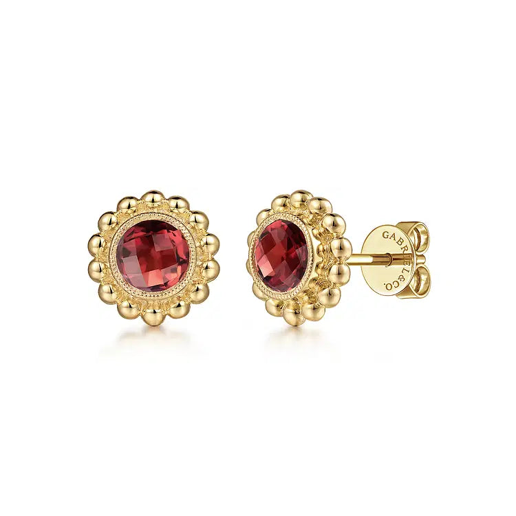 GABRIEL & CO 14K YELLOW GOLD GARNET BUJUKAN STUD EARRINGS