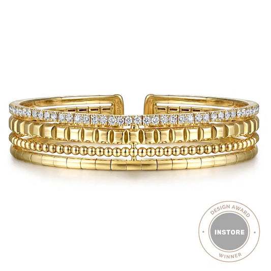 GABRIEL & CO 14K YELLOW GOLD BUJUKAN EASY STACKABLE DIAMOND BANGLE