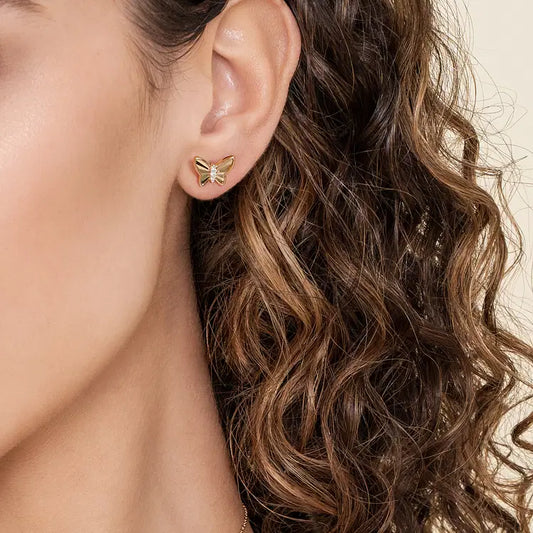 GABRIEL & CO 14K YELLOW GOLD DIAMOND BUTTERFLY EARRINGS