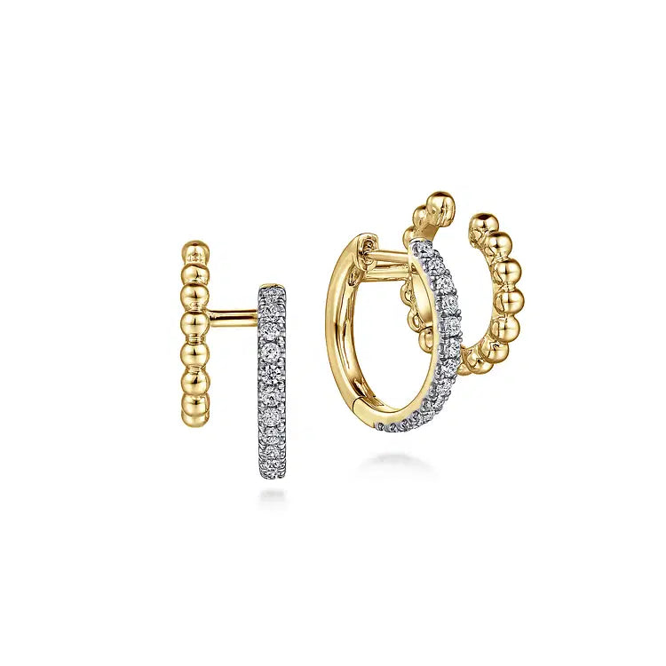 GABRIEL & CO 14K YELLOW GOLD DIAMOND BUJUKAN DOUBLE BEADED HUGGIES