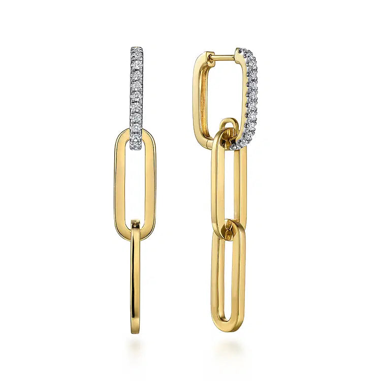 GABRIEL & CO 14K YELLOW GOLD DIAMOND HOLLOW CHAIN LINK DROP EARRINGS