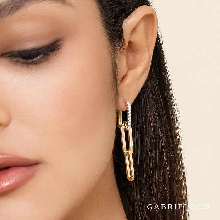 GABRIEL & CO 14K YELLOW GOLD DIAMOND HOLLOW CHAIN LINK DROP EARRINGS