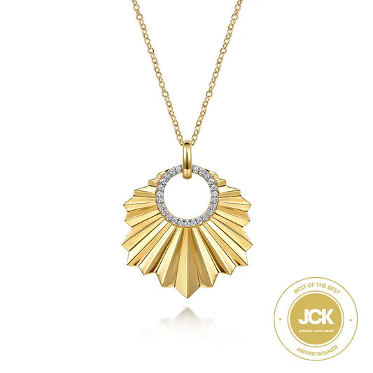 GABRIEL & CO 14K YELLOW GOLD DIAMOND PENDANT WITH DIAMOND CUT TEXTURE