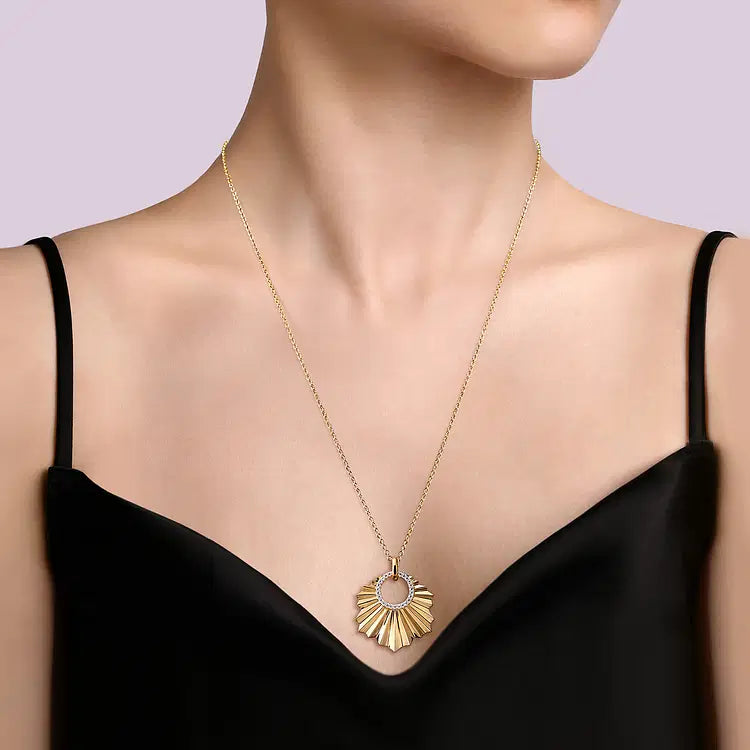 GABRIEL & CO 14K YELLOW GOLD DIAMOND PENDANT WITH DIAMOND CUT TEXTURE