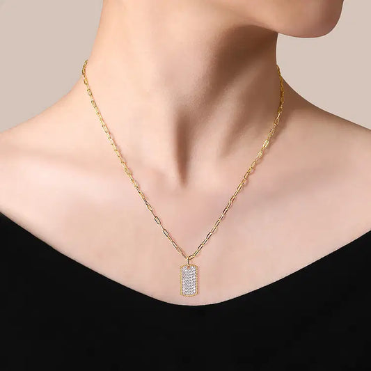 GABRIEL & CO 14K YELLOW GOLD DIAMOND DOG TAG