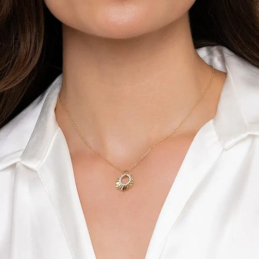 GABRIEL & CO 14K YELLOW GOLD DIAMOND PENDANT WITH DIAMOND CUT TEXTURE IN LEAF