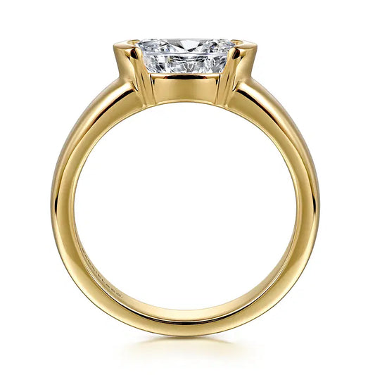 GABRIEL & CO 14K YELLOW GOLD HALF BEZEL EAST TO WEST OVAL SEMI MOUNT