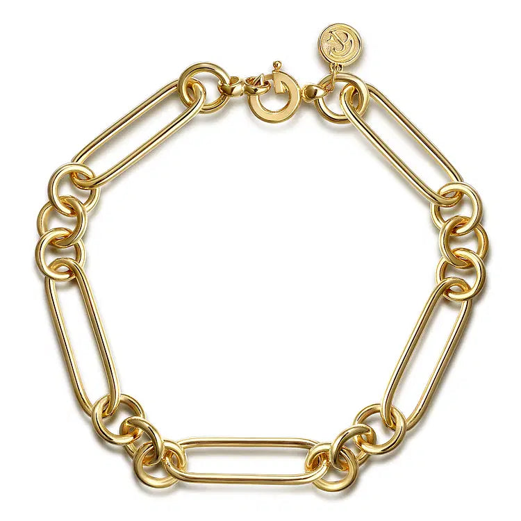 GABRIEL & CO 14K YELLOW GOLD HOLLOW TUBE LINK CHAIN BRACELET