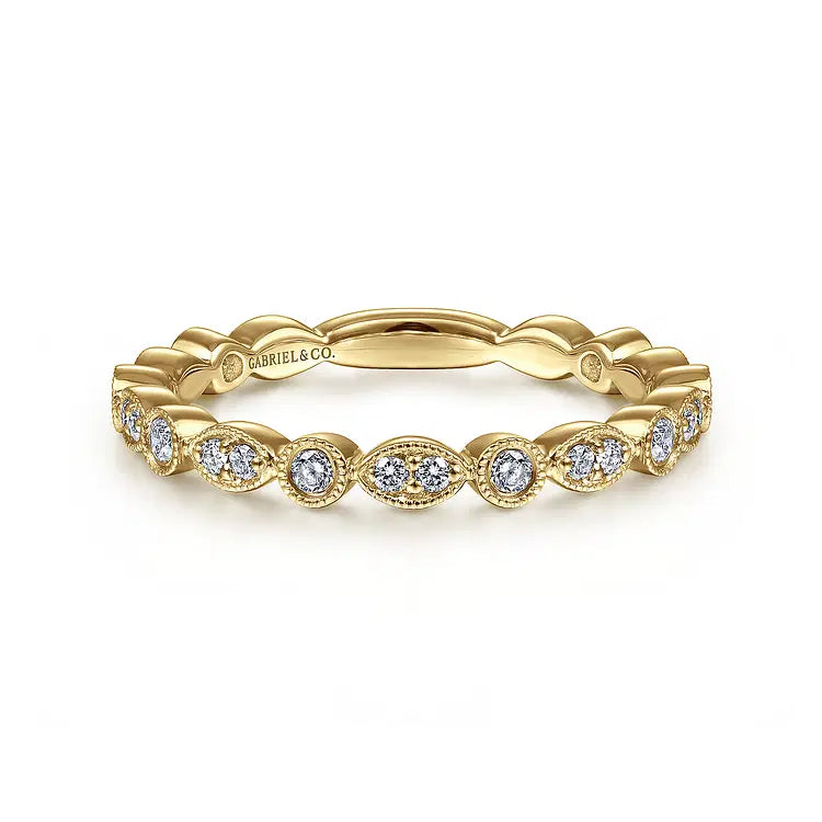 GABRIEL & CO 14K YELLOW GOLD DIAMOND MARQUISE AND ROUND STATION RING