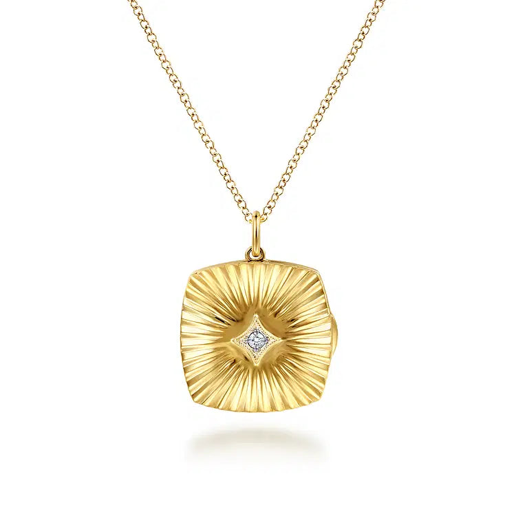 GABRIEL & CO 14K YELLOW GOLD DIAMOND TEXTURED LOCKET NECKLACE