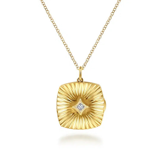 GABRIEL & CO 14K YELLOW GOLD DIAMOND TEXTURED LOCKET NECKLACE