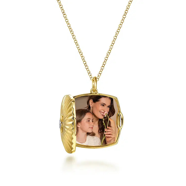 GABRIEL & CO 14K YELLOW GOLD DIAMOND TEXTURED LOCKET NECKLACE